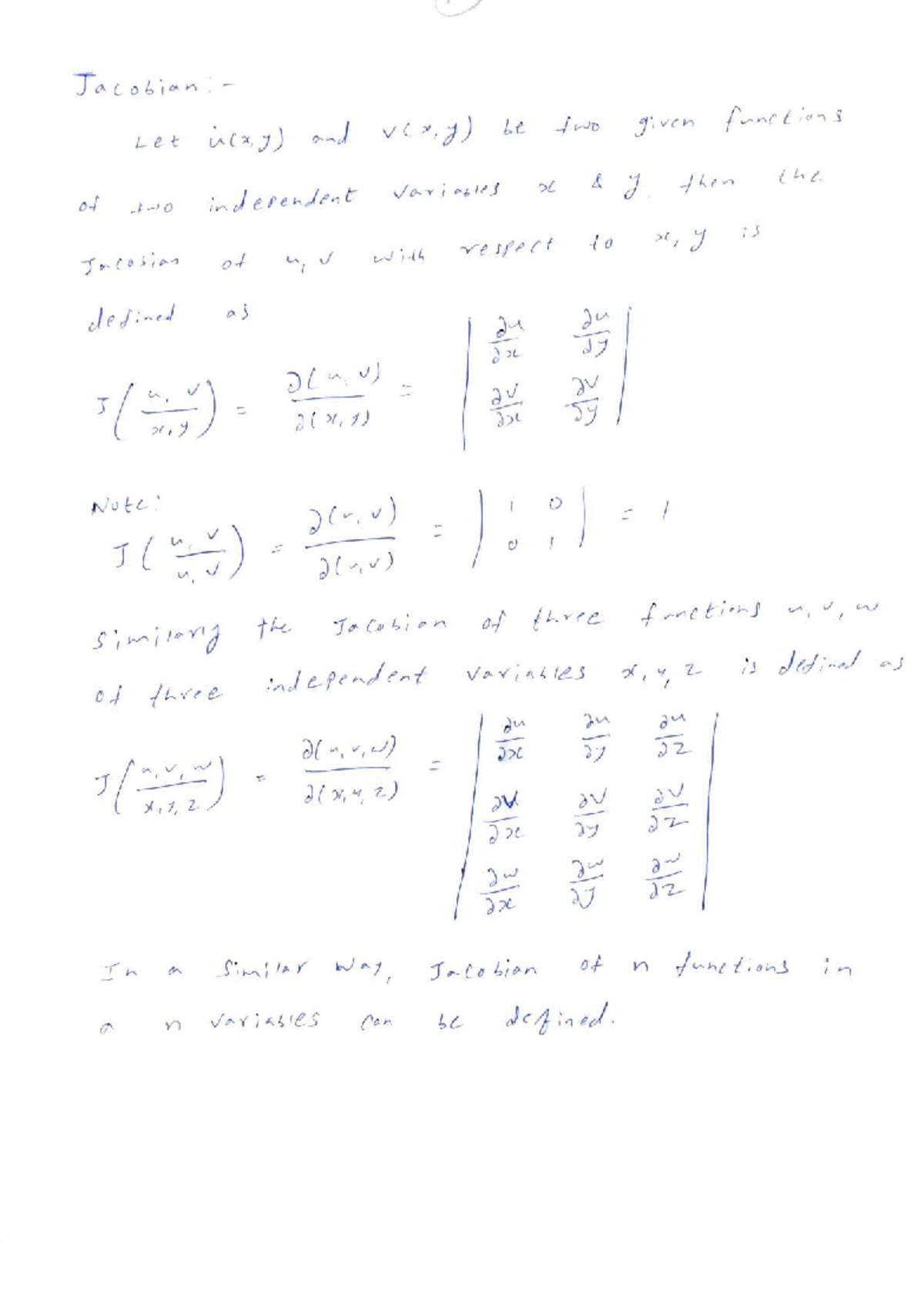Jacobian Analysis of Functions u(x,y) and v(x,y) in Multivariable ...