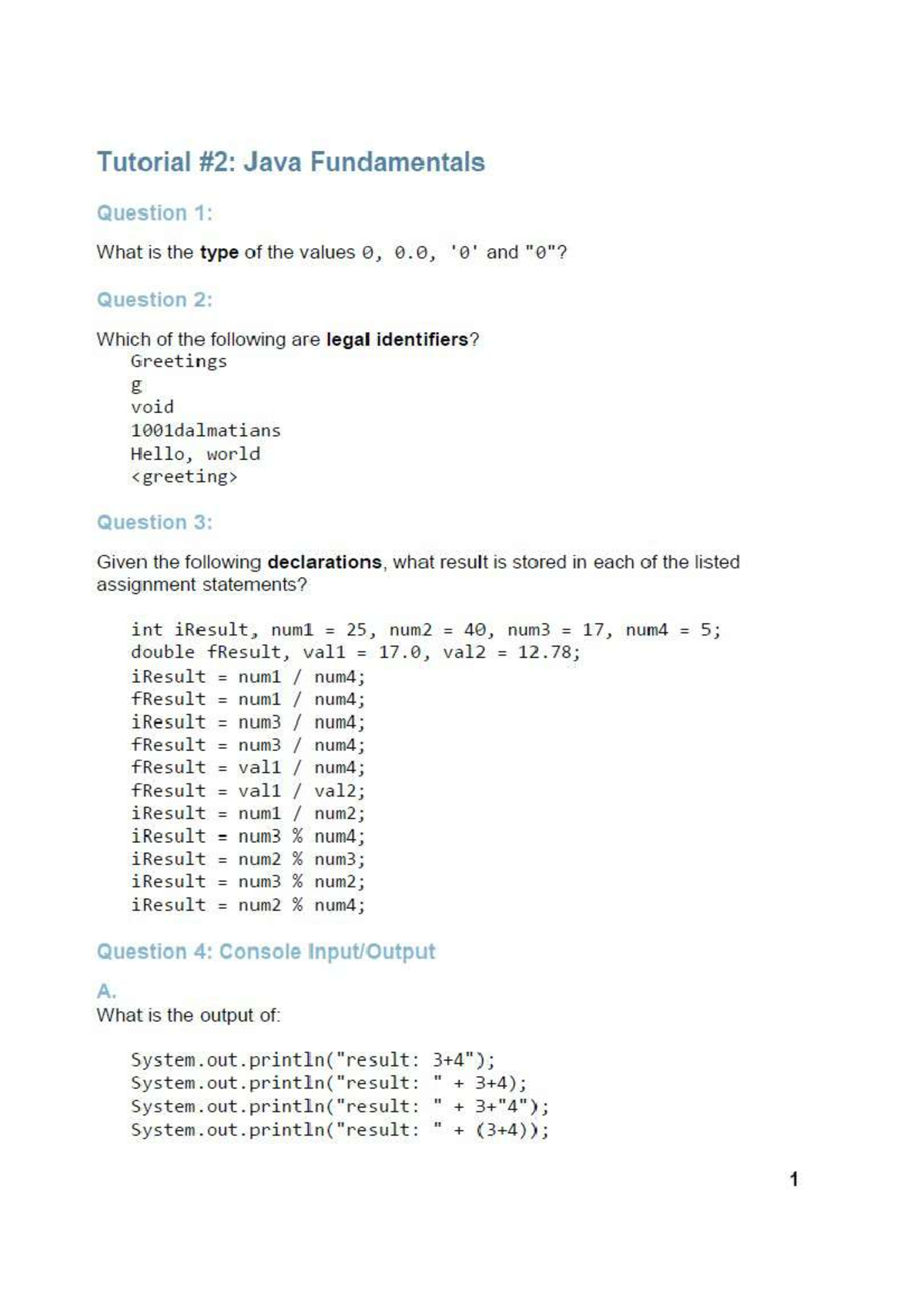 COMP 248 Tutorial: Java Fundamentals Practice Questions - Studocu