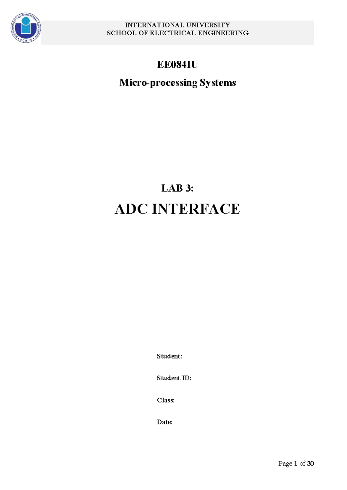 EE084IU Systems LAB 3: ADC Interface Report - Studocu