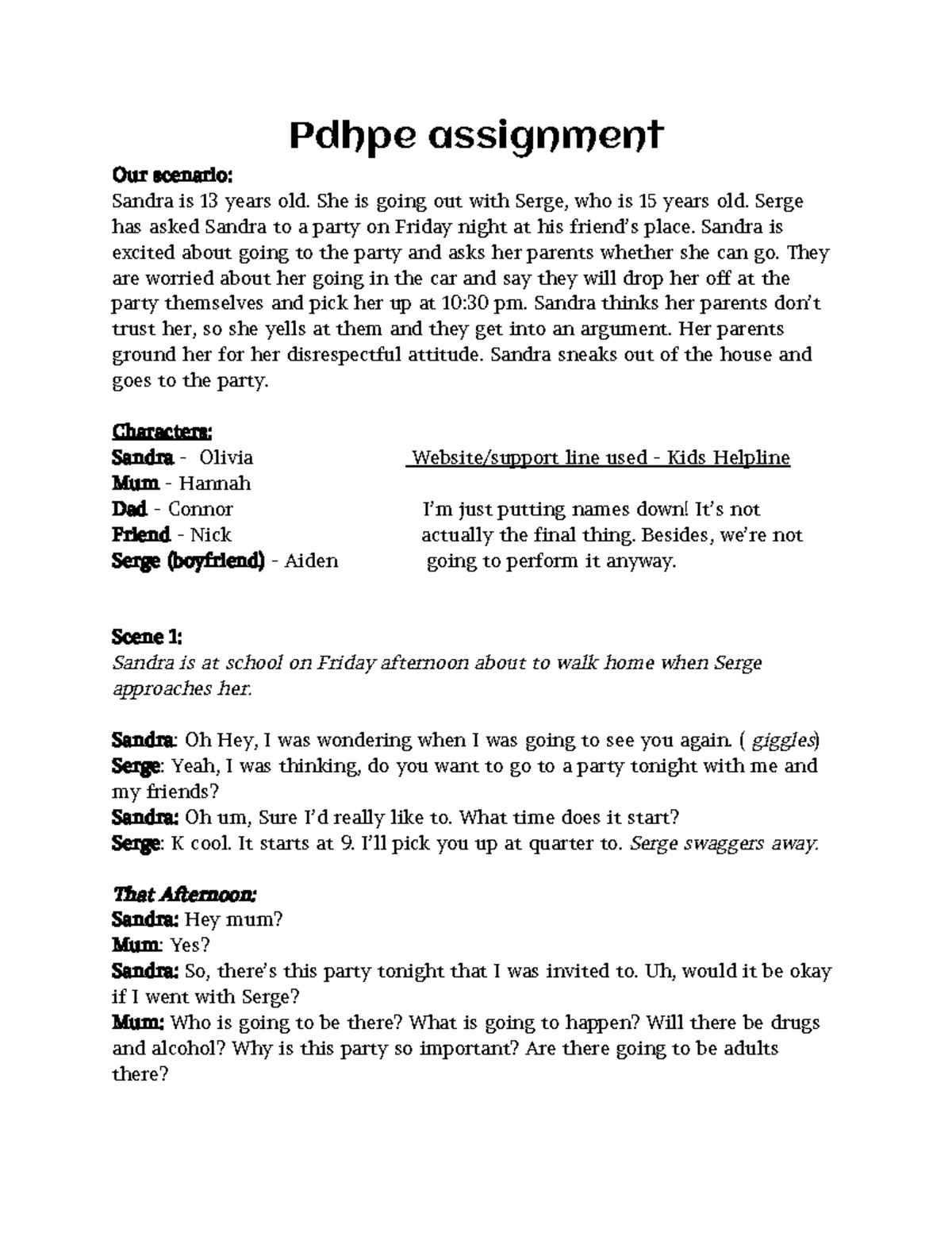 Pdhpe Assignment: Sandra's Party Dilemma and Consequences - Studocu