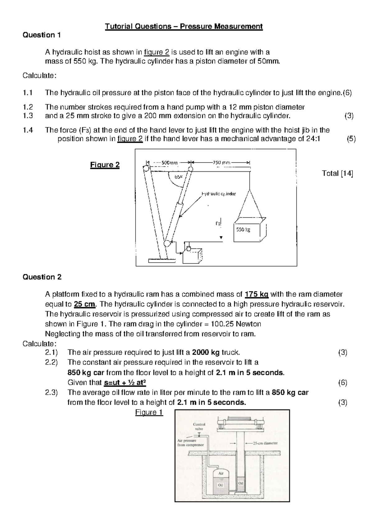 Tutorial Questions - Pressure Measurement (ENG103) - Studocu