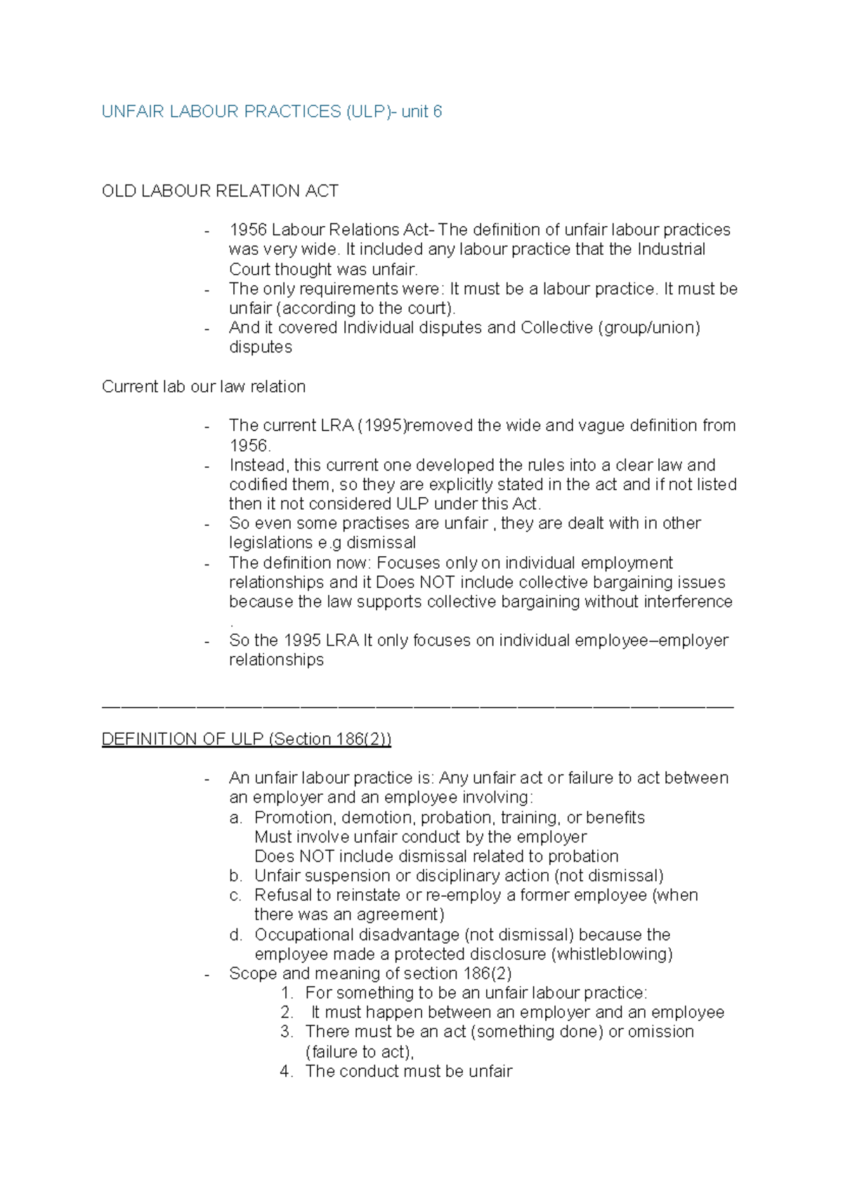 Unit 6: Unfair Labour Practices - Notes on the Labour Relations Act ...