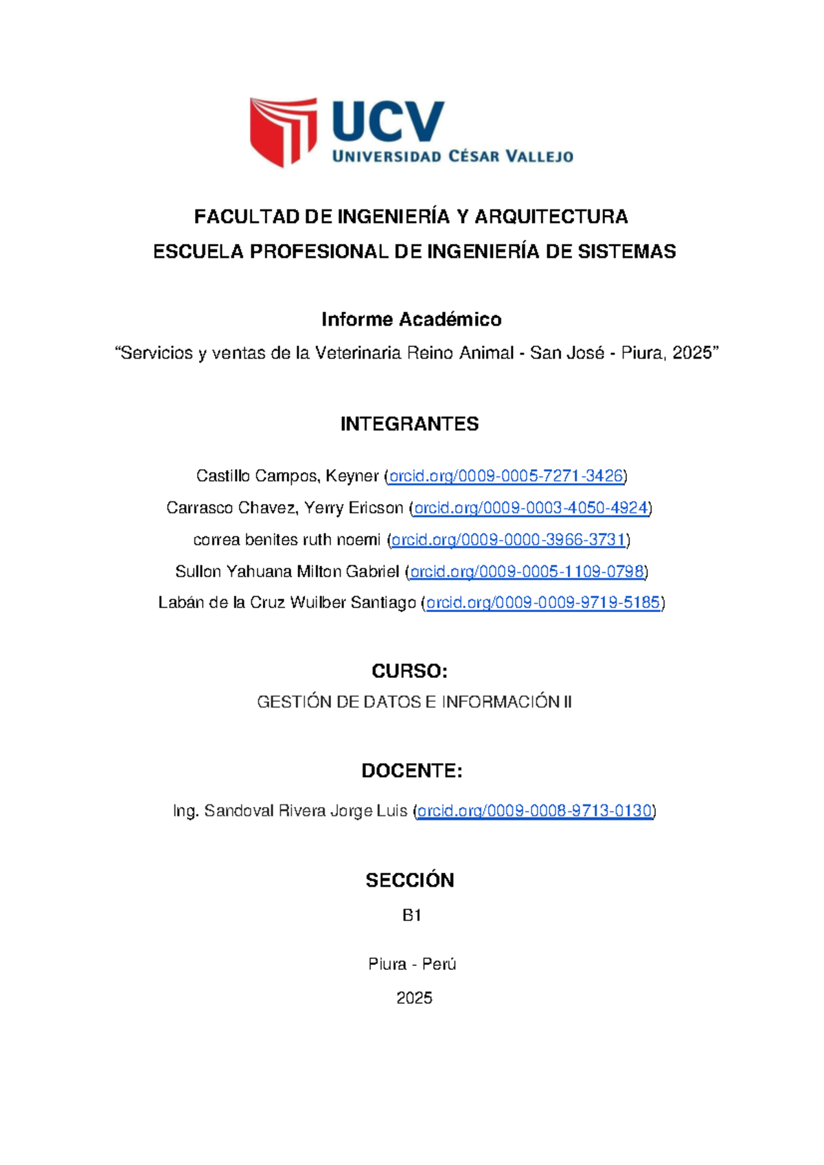 Informe Académico sobre Gestión de Ventas en Veterinaria - GDI II - Document Preview
