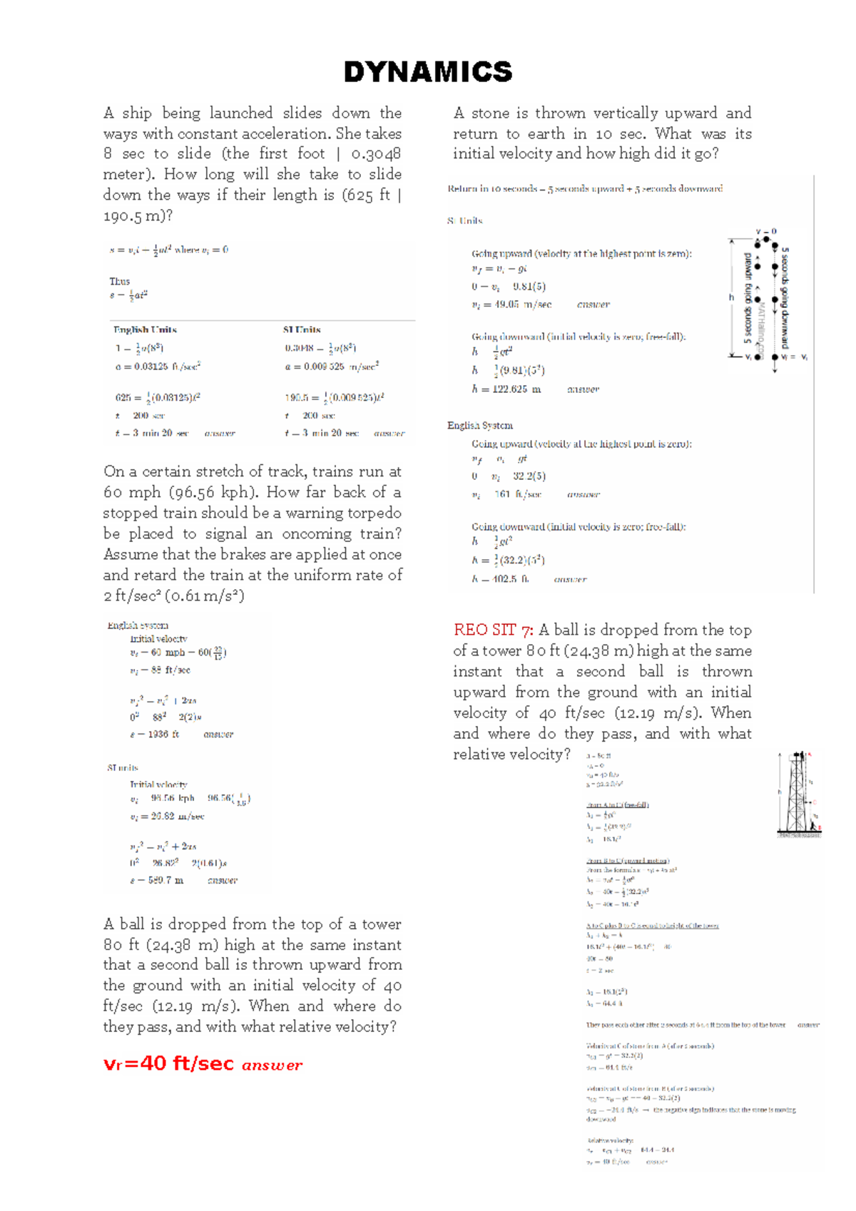 Dynamics Review for Course Code: DYN 101 - Key Concepts & Problems ...