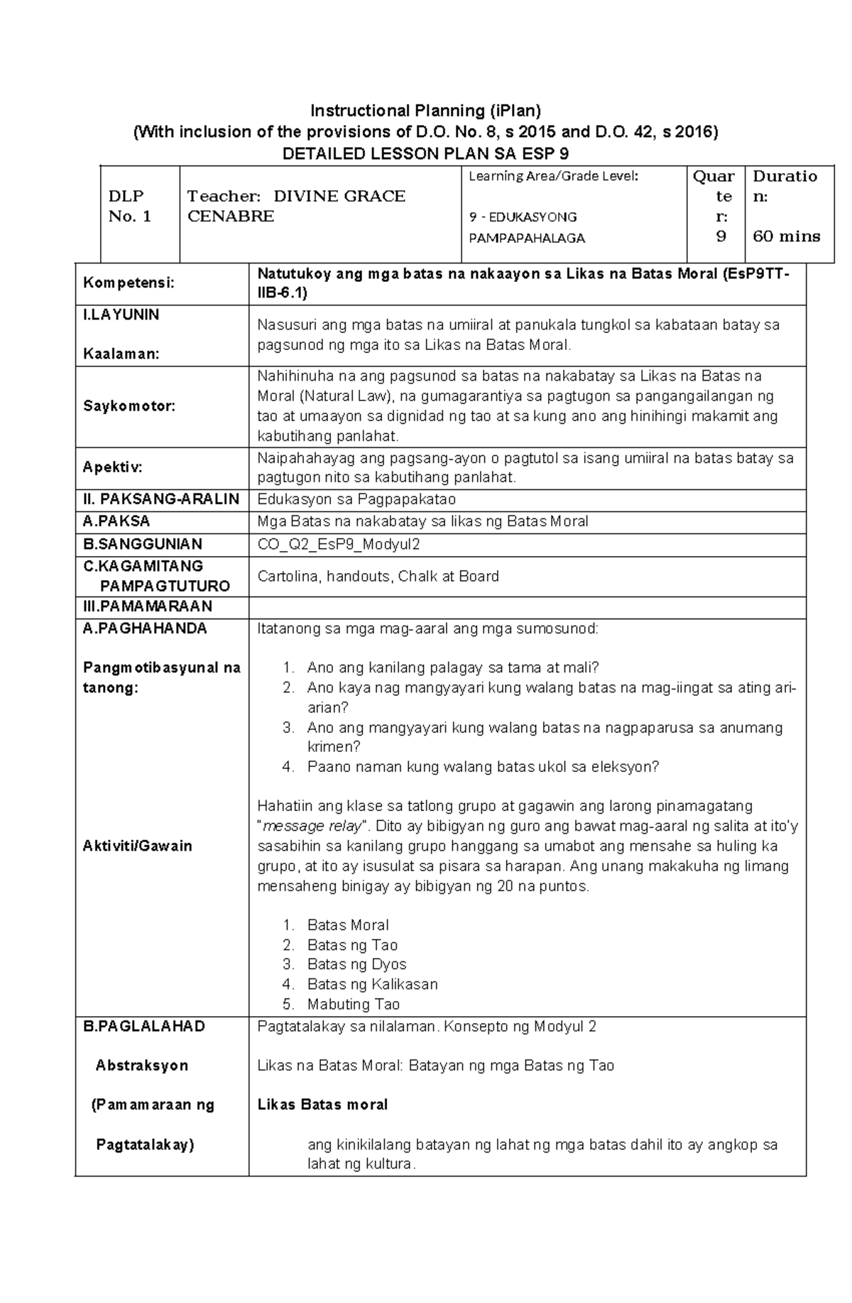 Iplan dlp esp divine - Notes - Instructional Planning (iPlan) (With ...