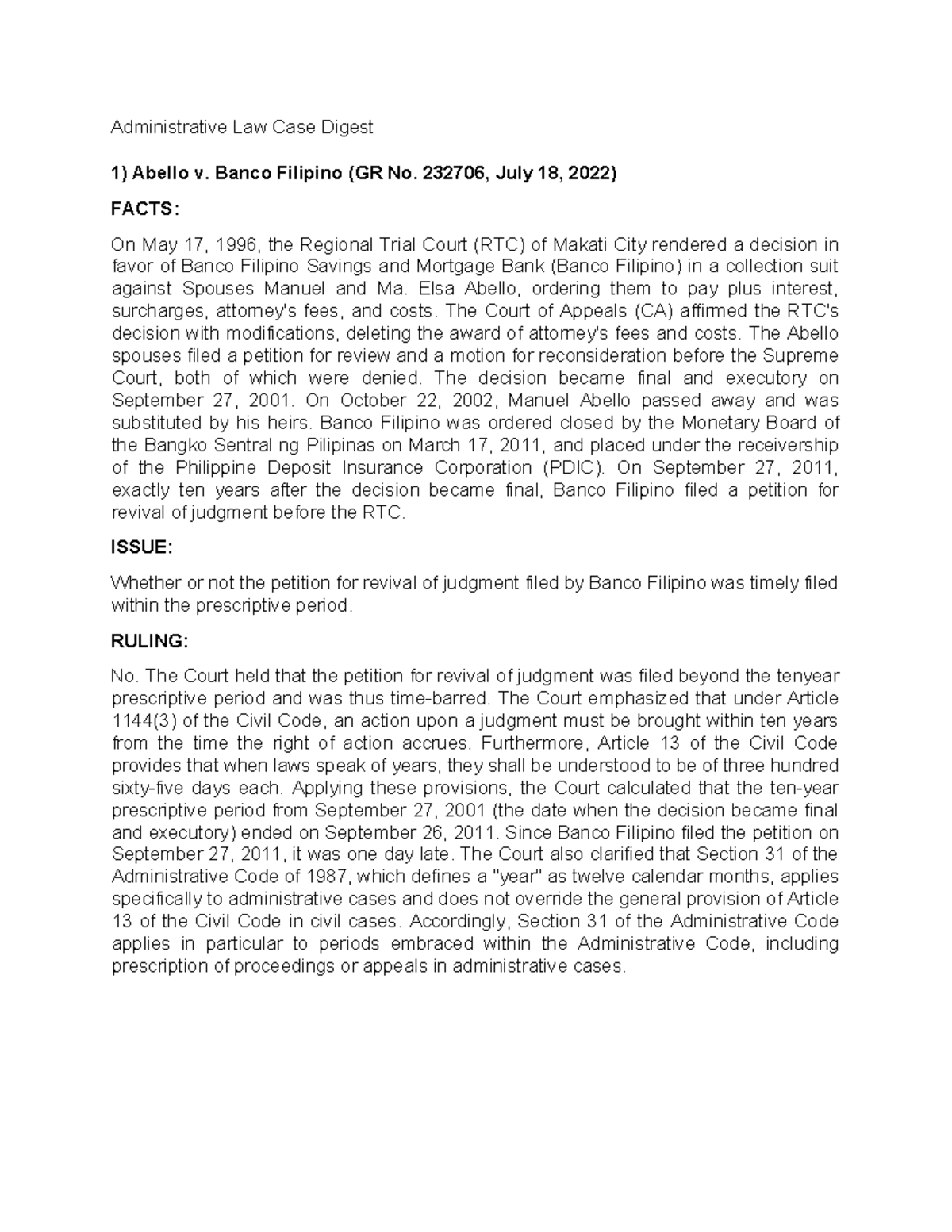 Administrative Law Case Digests: Key Rulings and Issues - Studocu