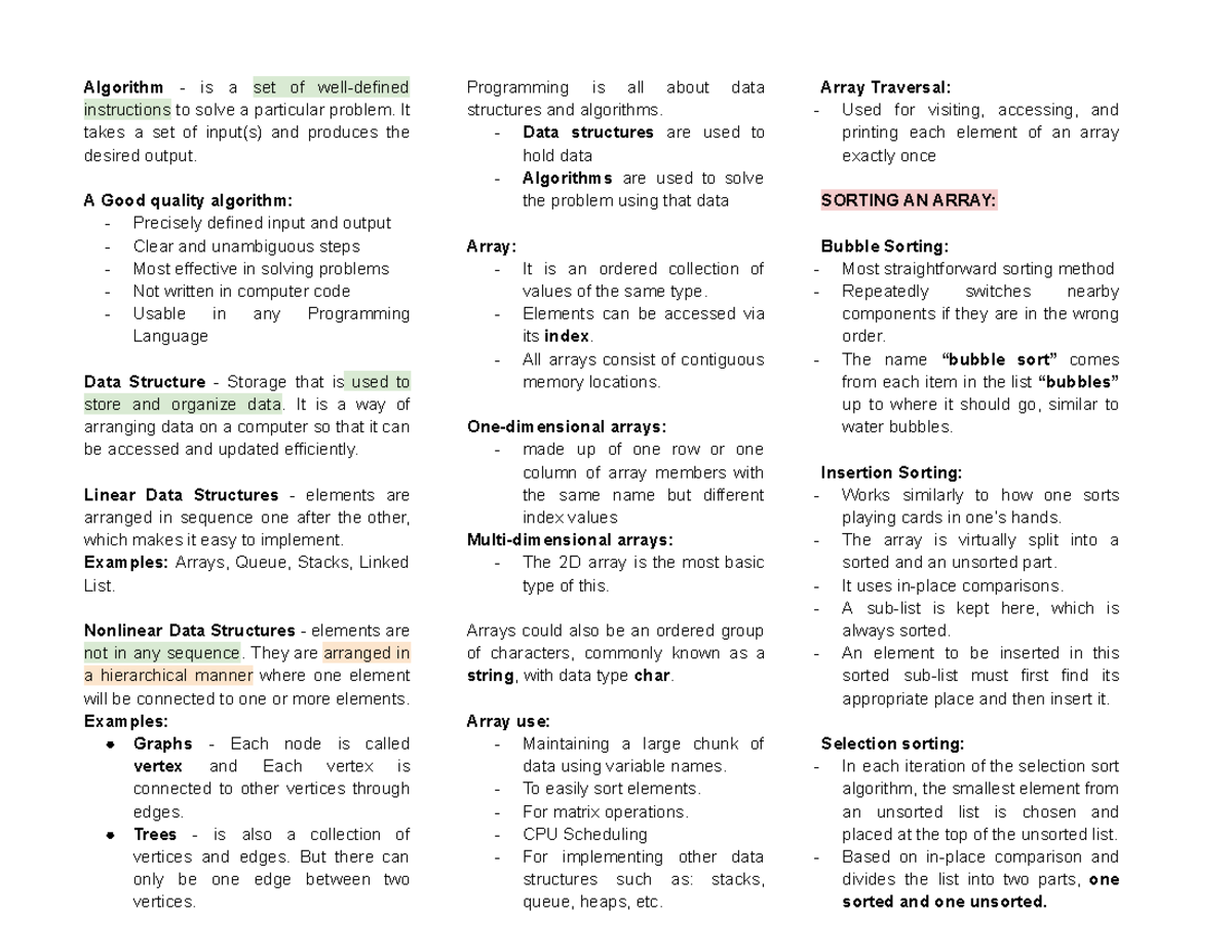 Dsa-reviewer - Anything - Algorithm - is a set of well-defined ...