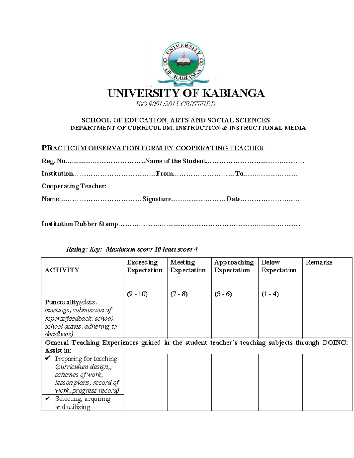Practicum Observation Form for Instructional Media (EDU 101) - Studocu