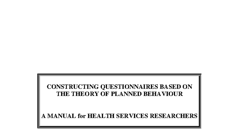 ReBEQI WP2 Manual: Constructing TPB Questionnaires for Health Research ...