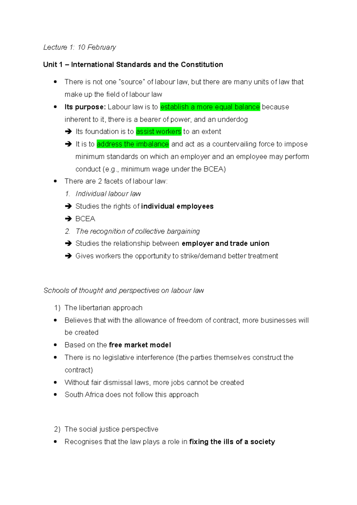 ABR 410 Lecture Notes: International Labour Standards & Equality - Studocu