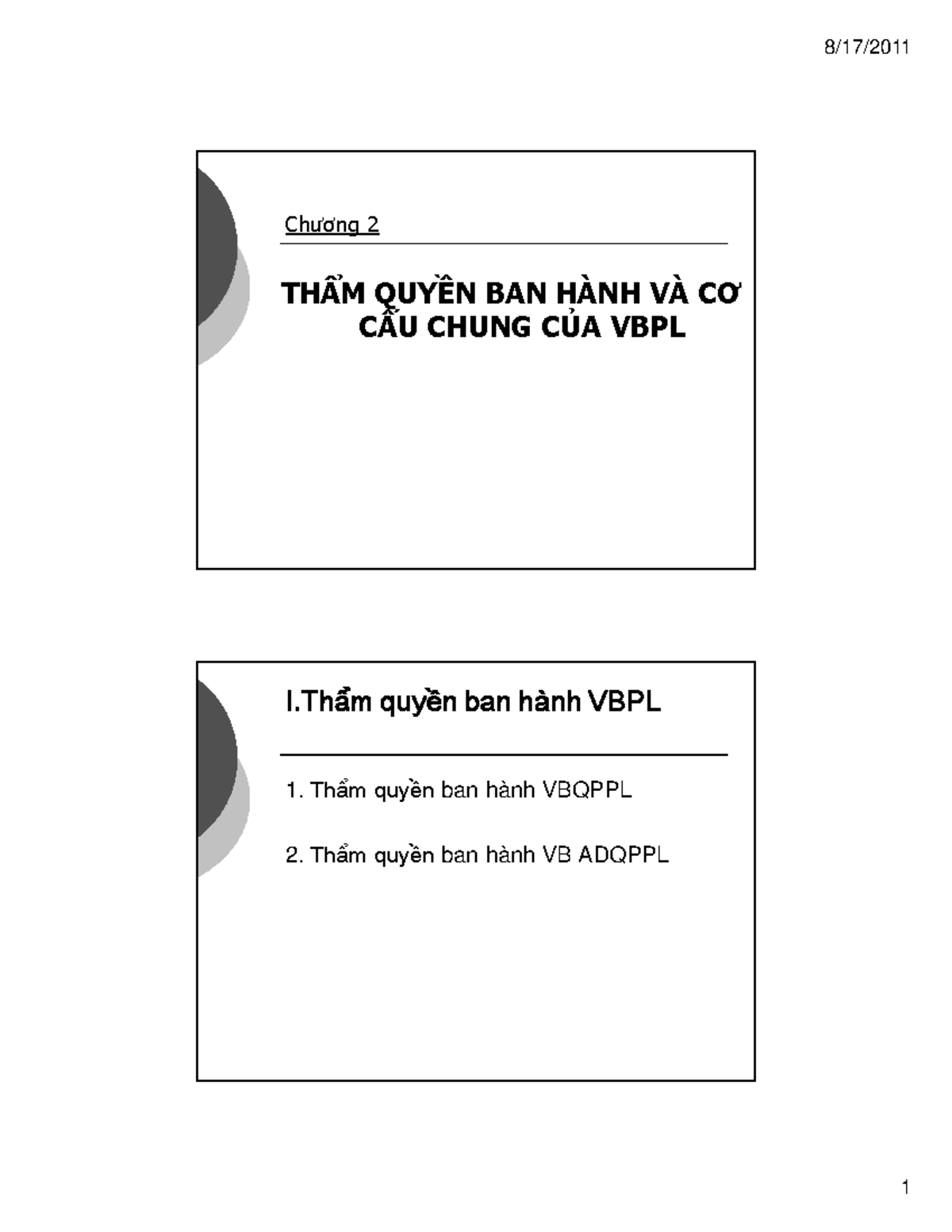 Bài giảng Xây dựng VBPL - Chương 2: Thẩm quyền và Cơ cấu VBPL - Studocu