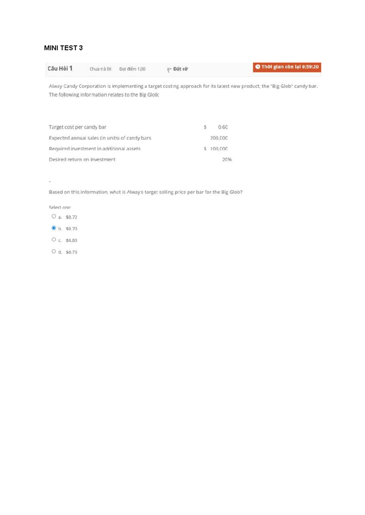 MINI TEST 3 - Target Costing and Absorption Pricing Analysis - Studocu