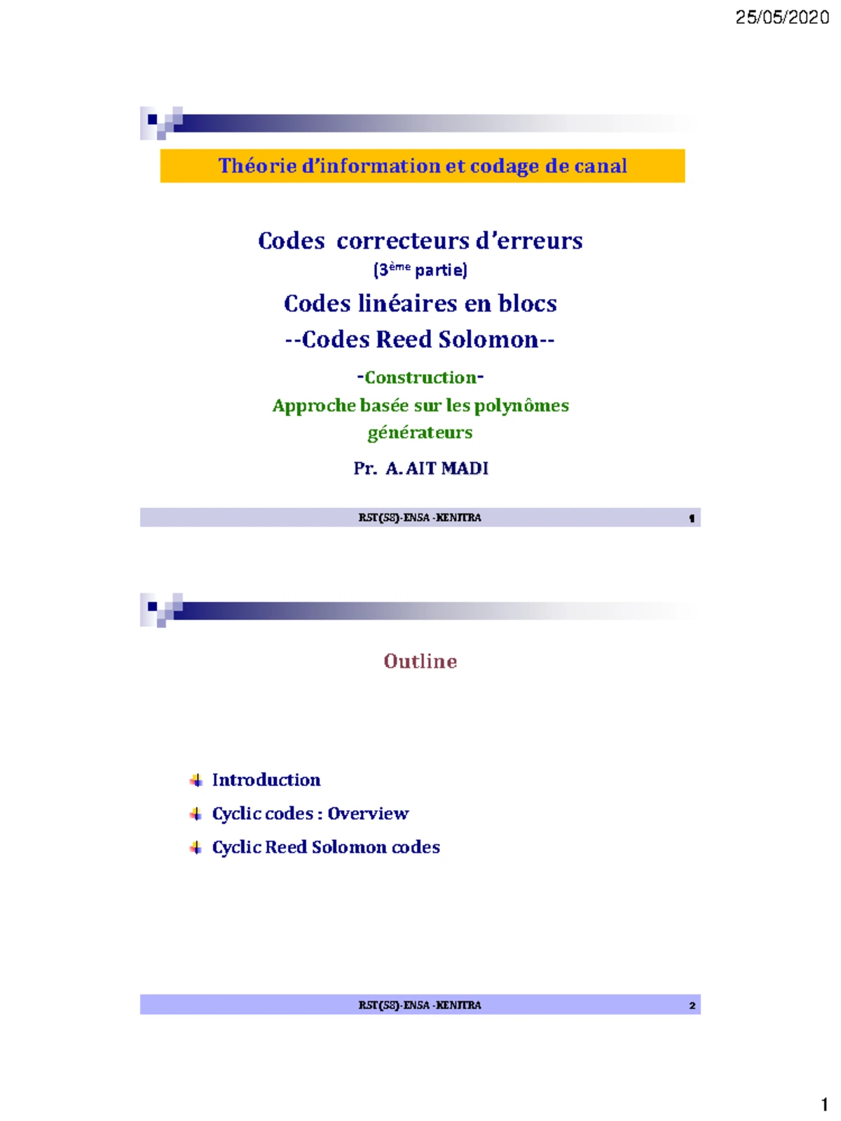 Codes Groupe - Théorie et Codage de Canal (1ère Partie) - Studocu