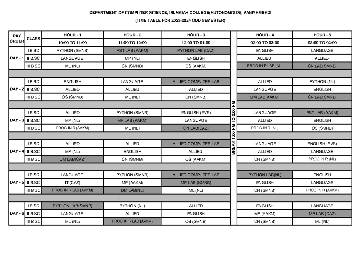 BSC(CS) 2024 Odd Sem Timetable Overview - Updated Document - Studocu