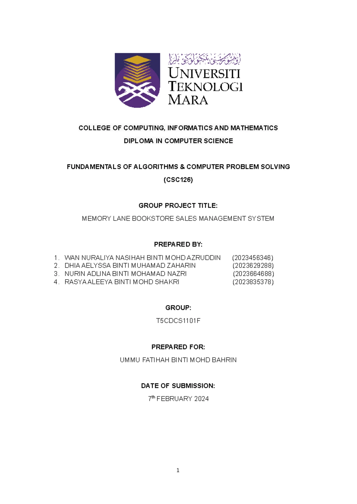 CSC 126 Take-Home Test: Fundamentals of Algorithms & Problem Solving ...