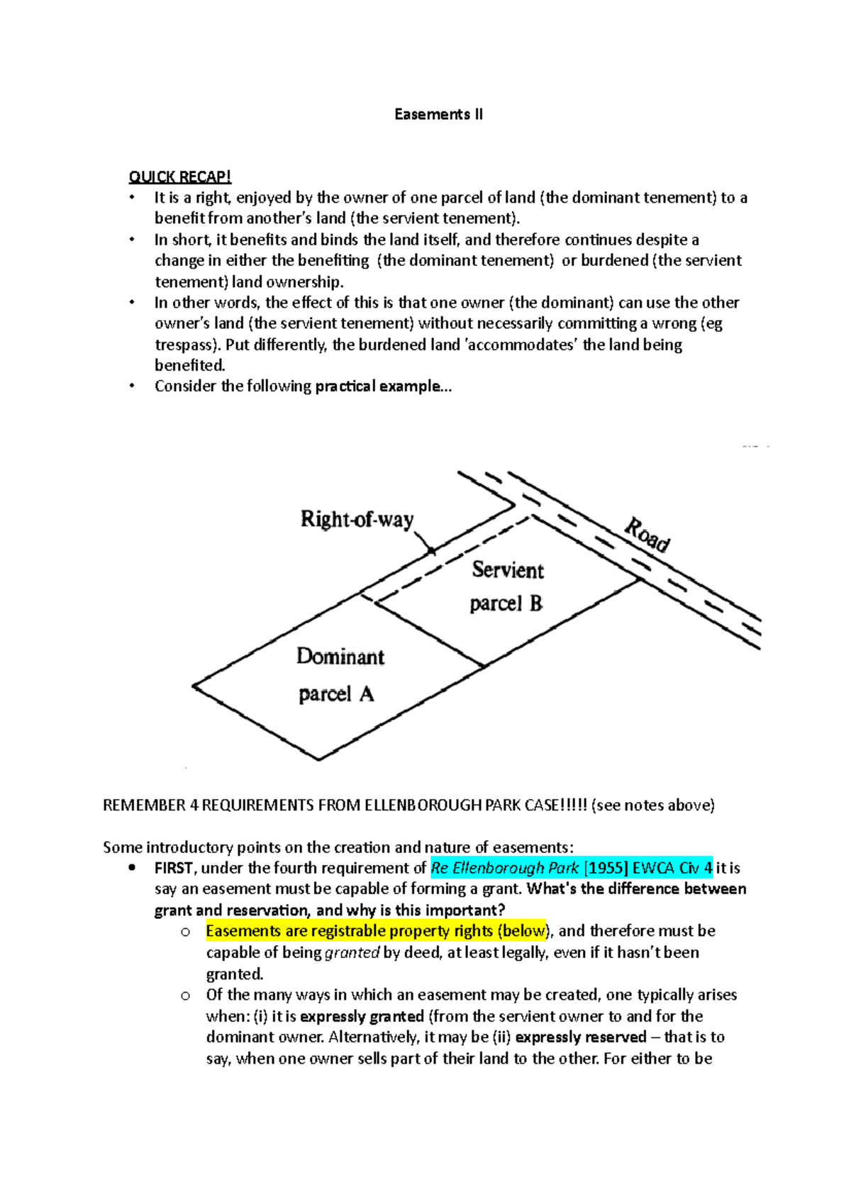 Easements II - Lecture Notes on Creation & Nature of Easements - Studocu