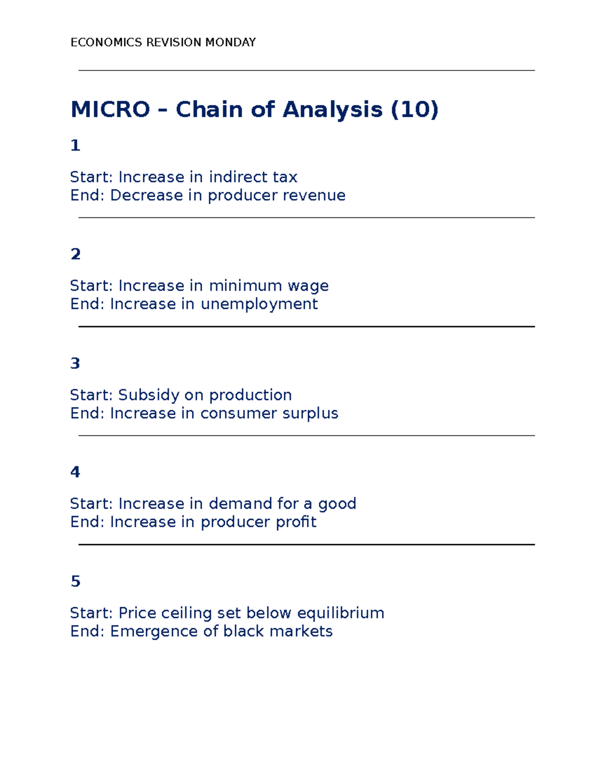 ECON 101: Economics Chain of Analysis Revision Notes - Studocu