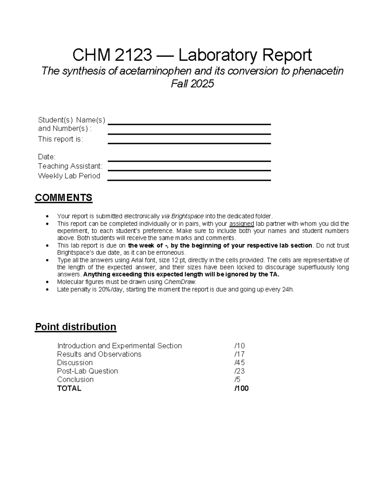 CHM 2123 Fall 2025 Lab Report: Synthesis of Acetaminophen & Phenacetin ...