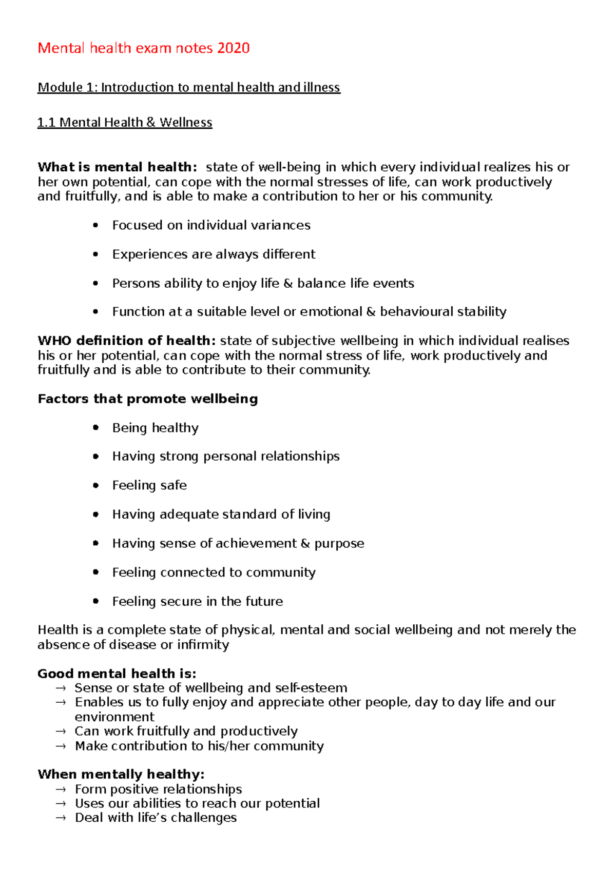 Mental Health 101 Exam Notes (2020): Key Concepts & Strategies - Studocu