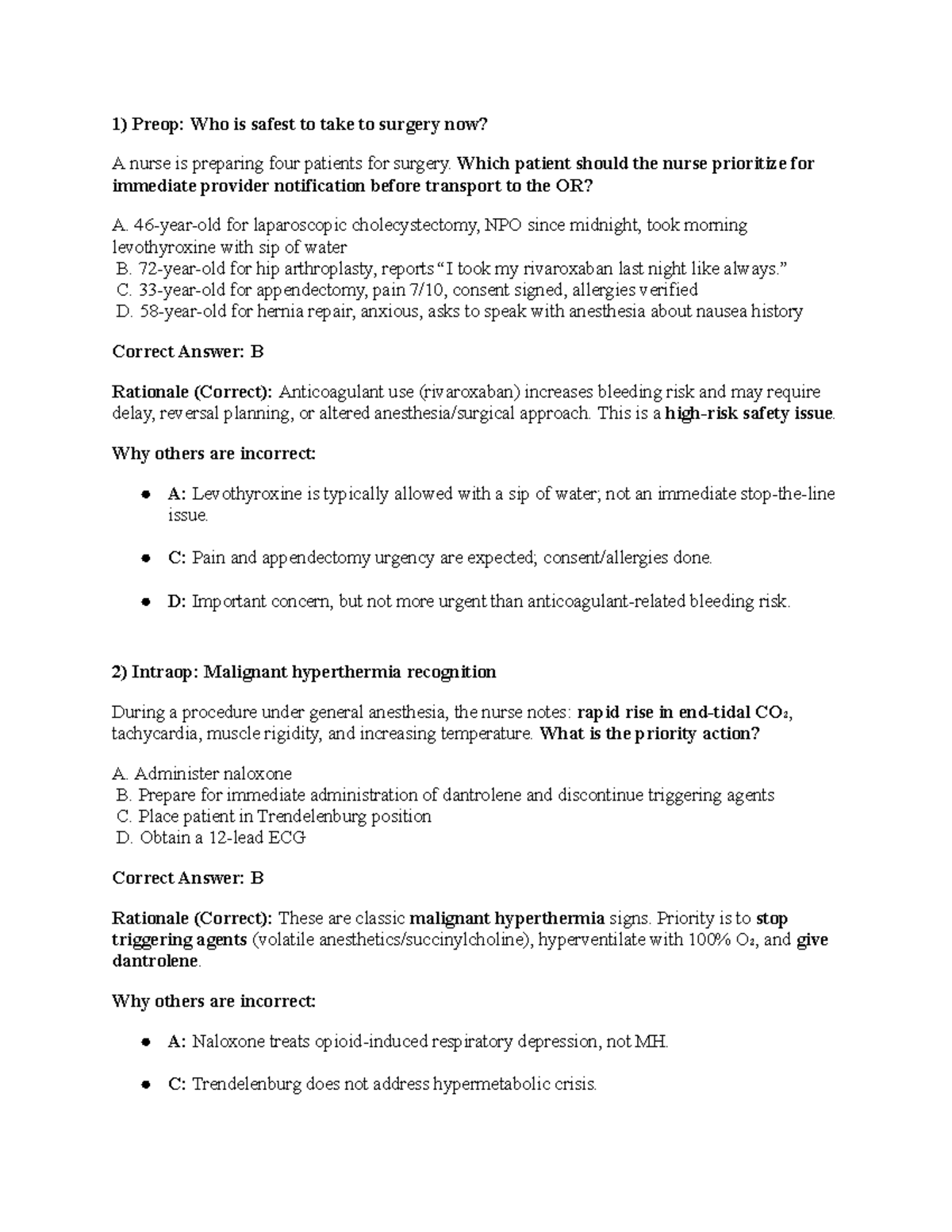 Practice Questions - Surgical Care, Pain Management & Emergencies (NUR ...