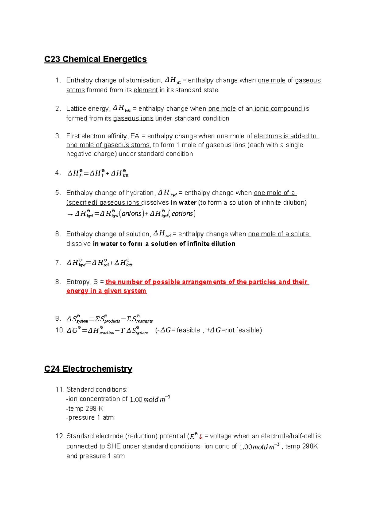 A2 Chemistry Definitions & Formulas: C23-C26 Key Concepts - Studocu