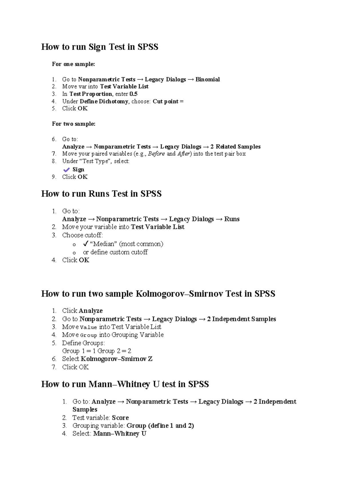 NP Test in SPSS: Guide to Nonparametric Tests - Studocu