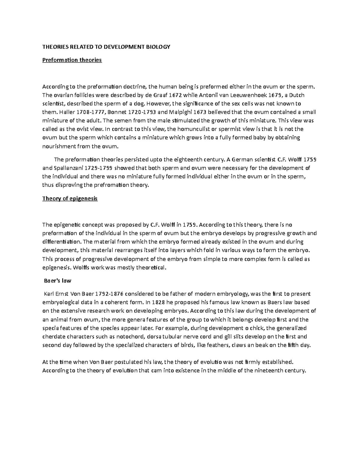 Development Biology Theories: Preformation, Epigenesis & Baer's Law ...