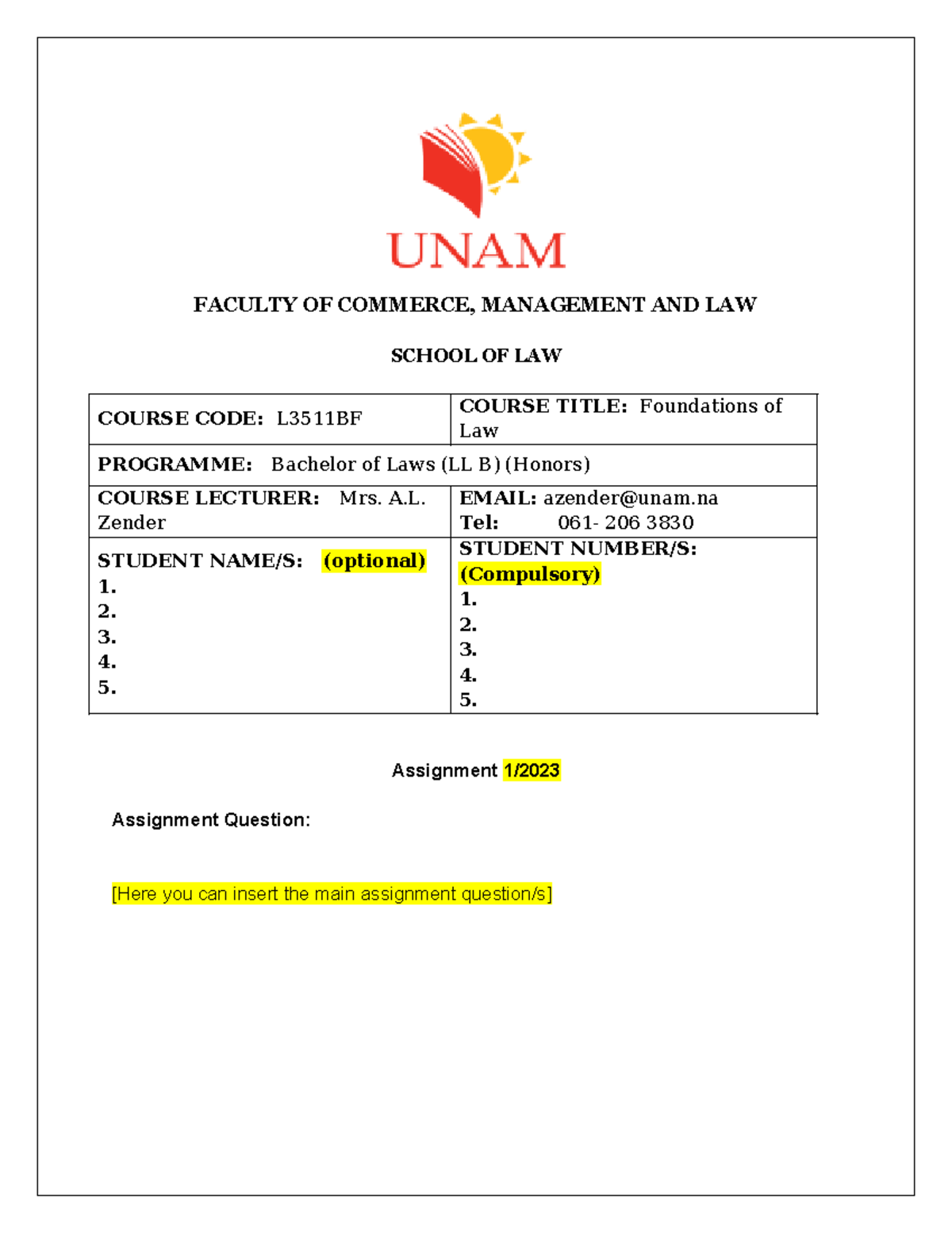 L3511BF Foundations of Law: Assignment Structure Example - Studocu