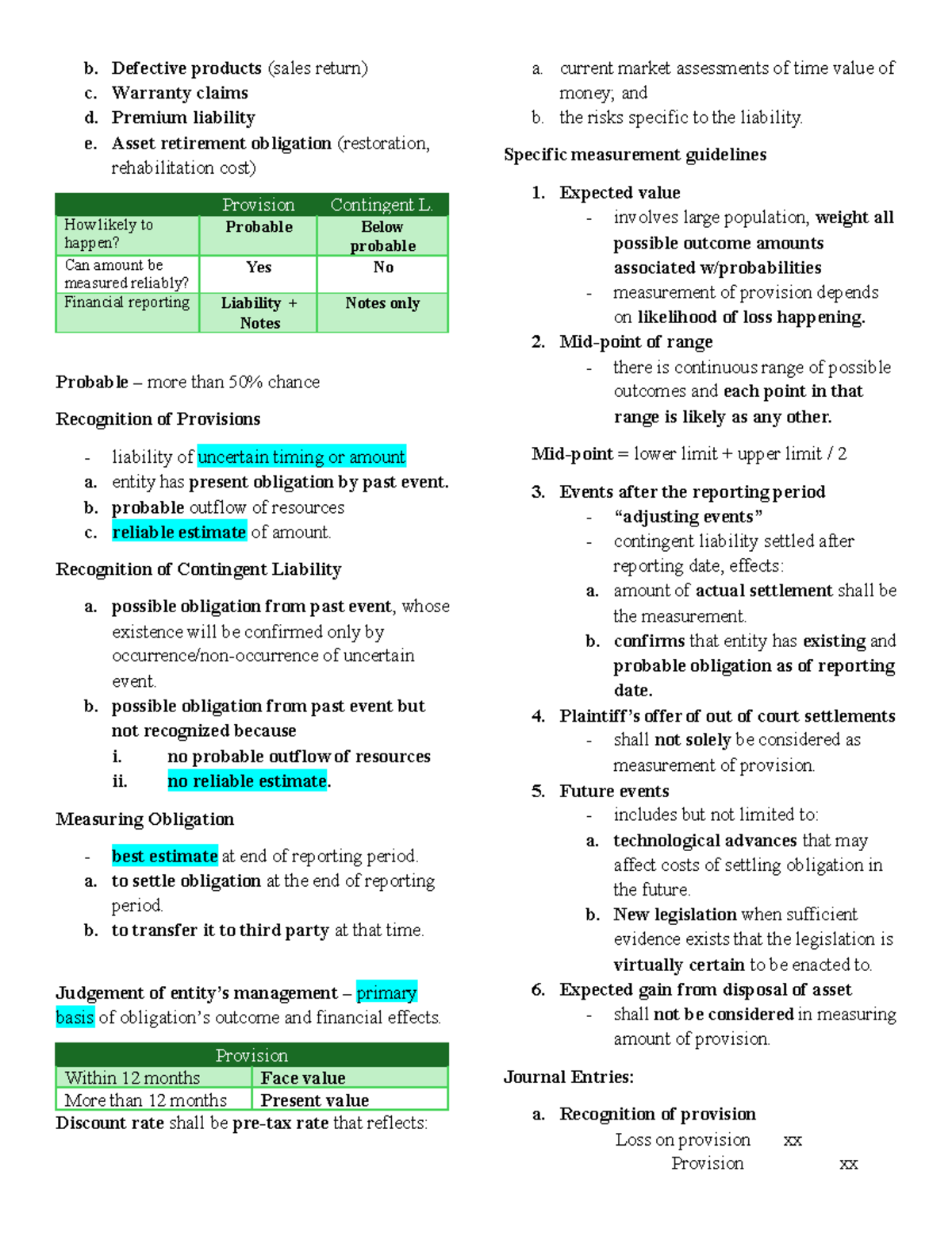 Financial reporting on provisions and contingent liabilities (ACCT 101 ...