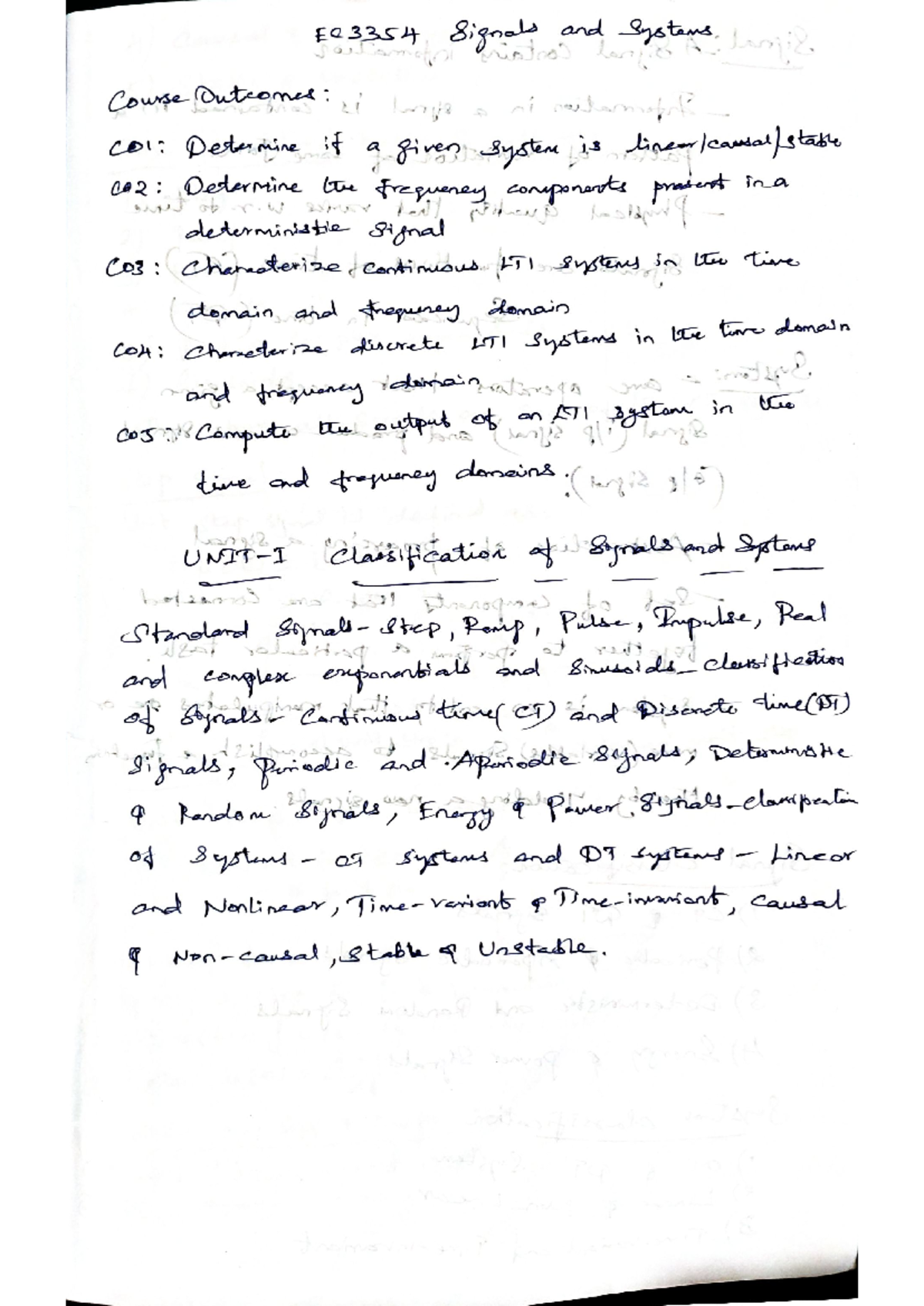 SS UNIT-1 Material - SHORT NOTES - EC3354 Signals and Systems Course ...