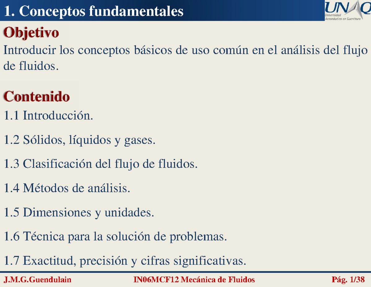 Capítulo 1: Conceptos Fundamentales en Mecánica de Fluidos IN06MCF12 ...