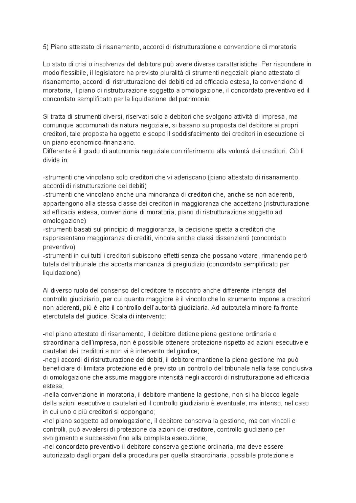 DIRITTO DELLA CRISI E DELL’INSOLVENZA - Riassunto Capitolo 5 - Document Preview