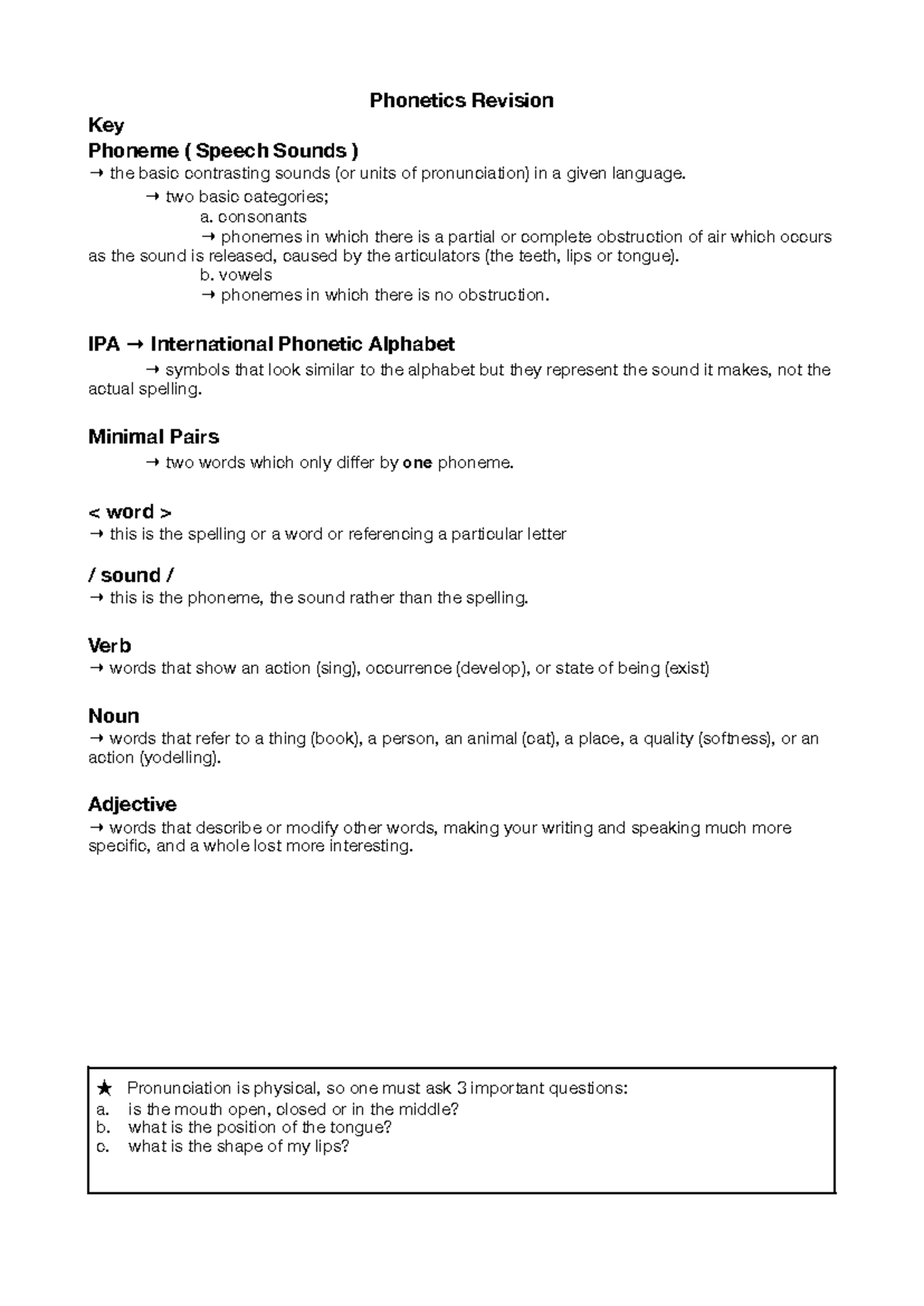 Phonetics Revision Notes (PHON101) - Key Concepts and Terminology ...