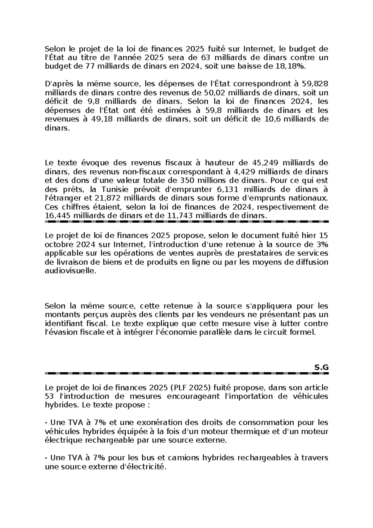 Analyse du Projet de la Loi de Finances 2025 (PLF 2025) en Tunisie ...