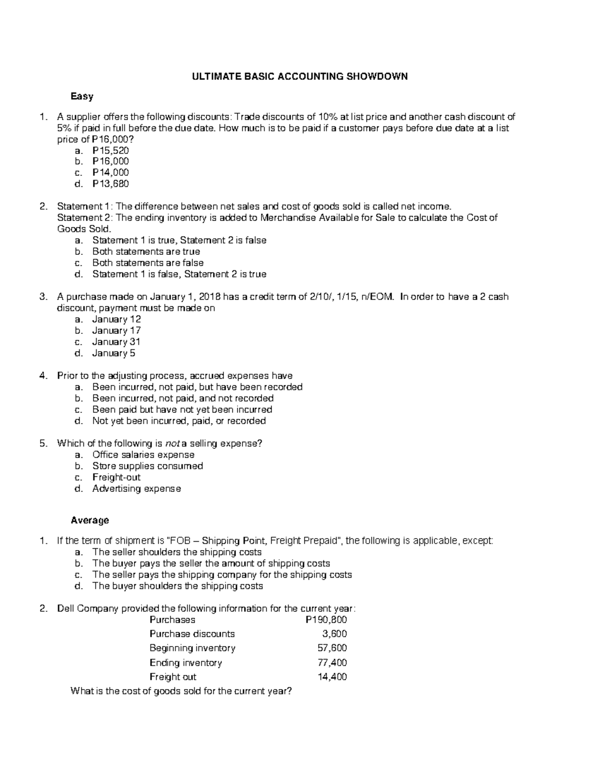 UBAS 101 Final Exam: Accounting Concepts & Problem Solving - Studocu