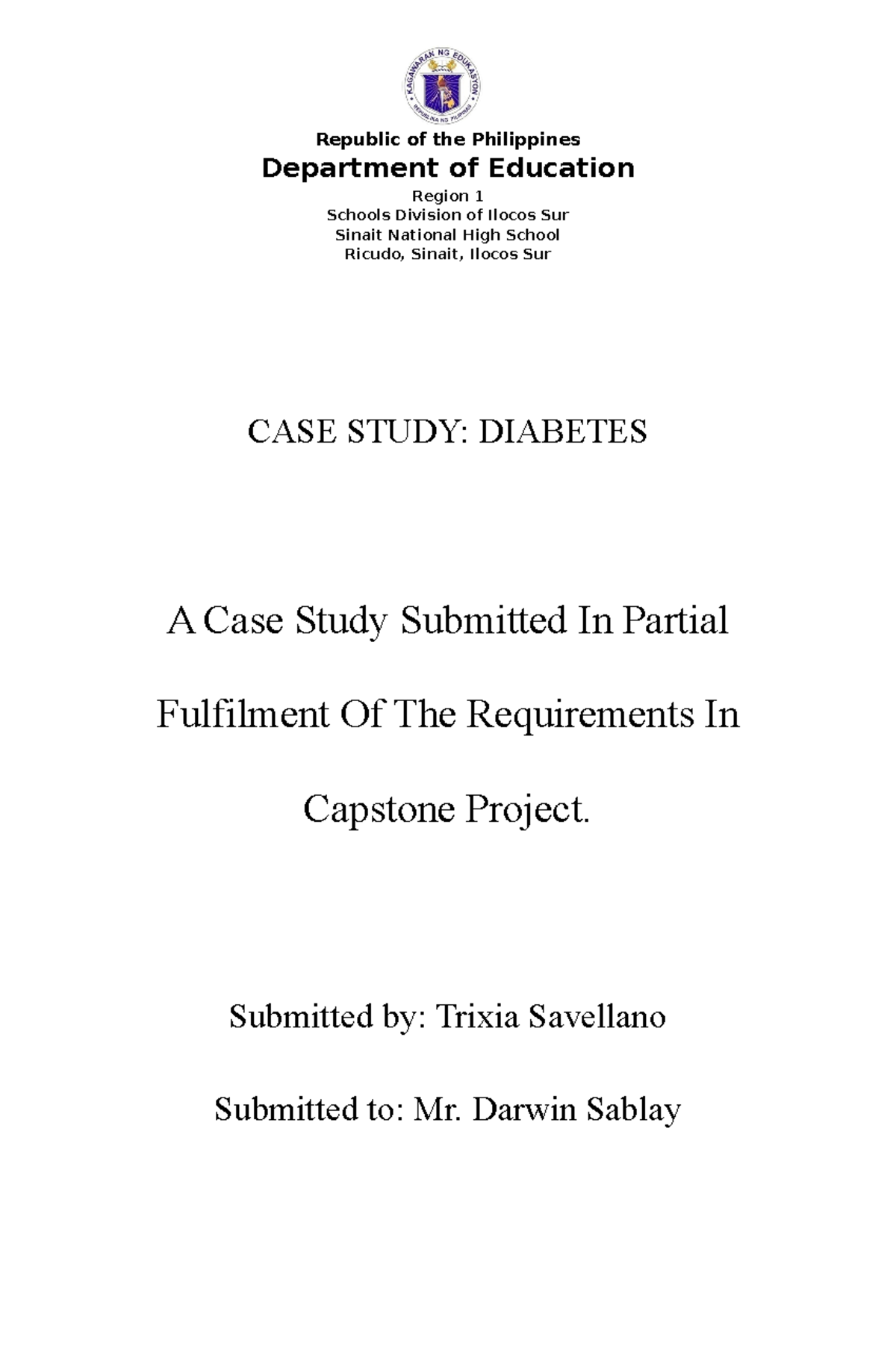 Casestudy 1 - case study - Republic of the Philippines Department of ...