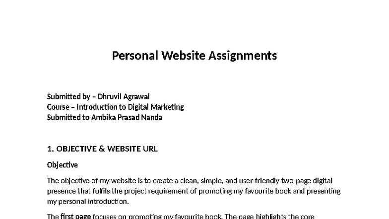 Digital Marketing Project Report: Personal Website Assignment (MBA ...