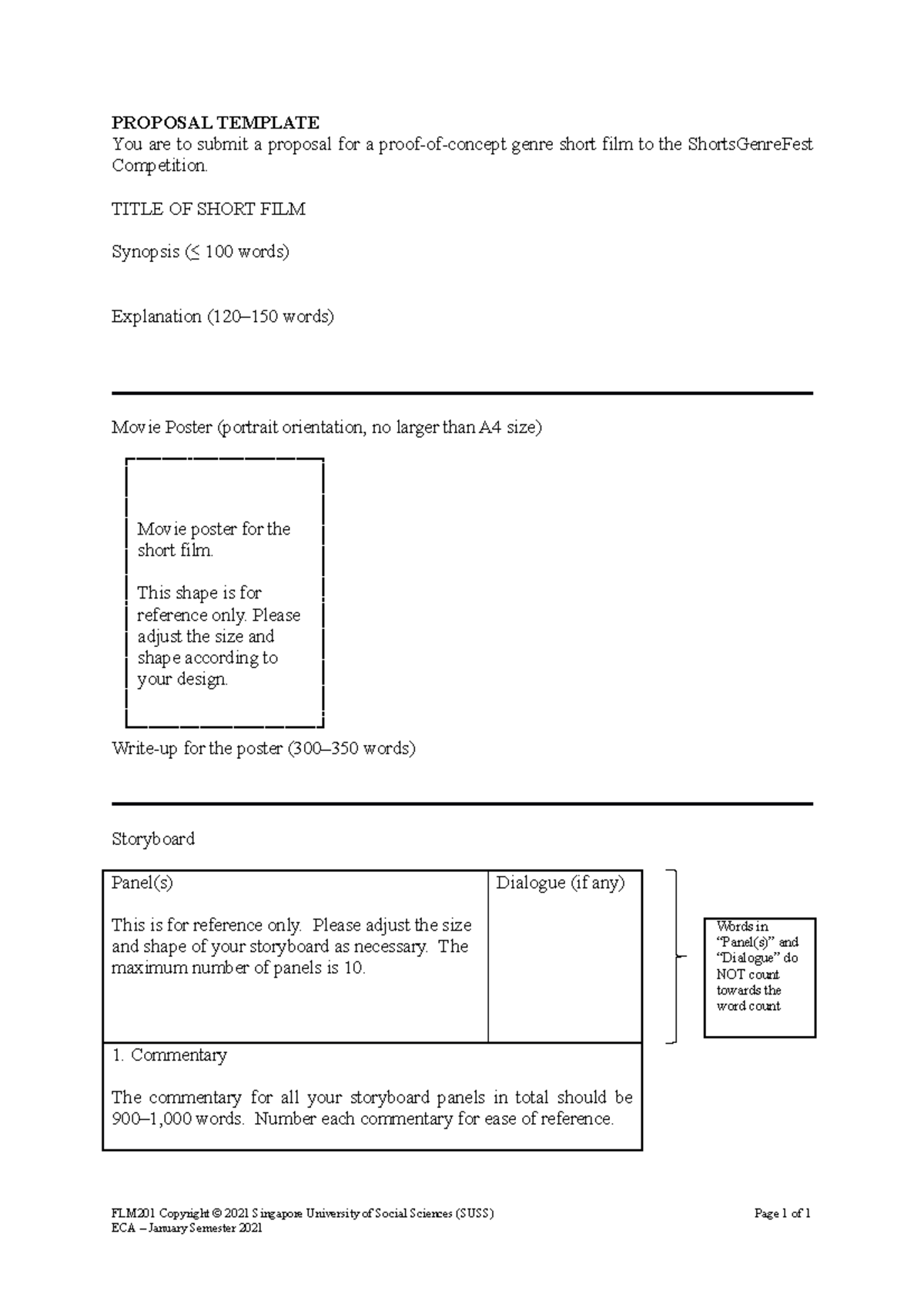 FLM201 ECA Proposal Template for Short Film Competition - Studocu