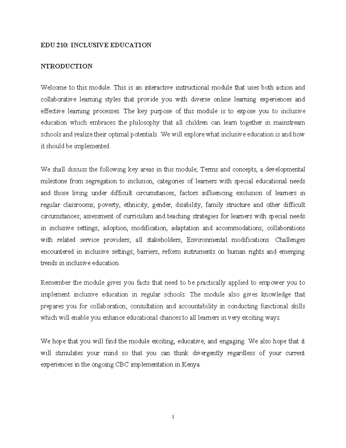 EDU 210: Inclusive Education Module Overview and Key Concepts - Studocu