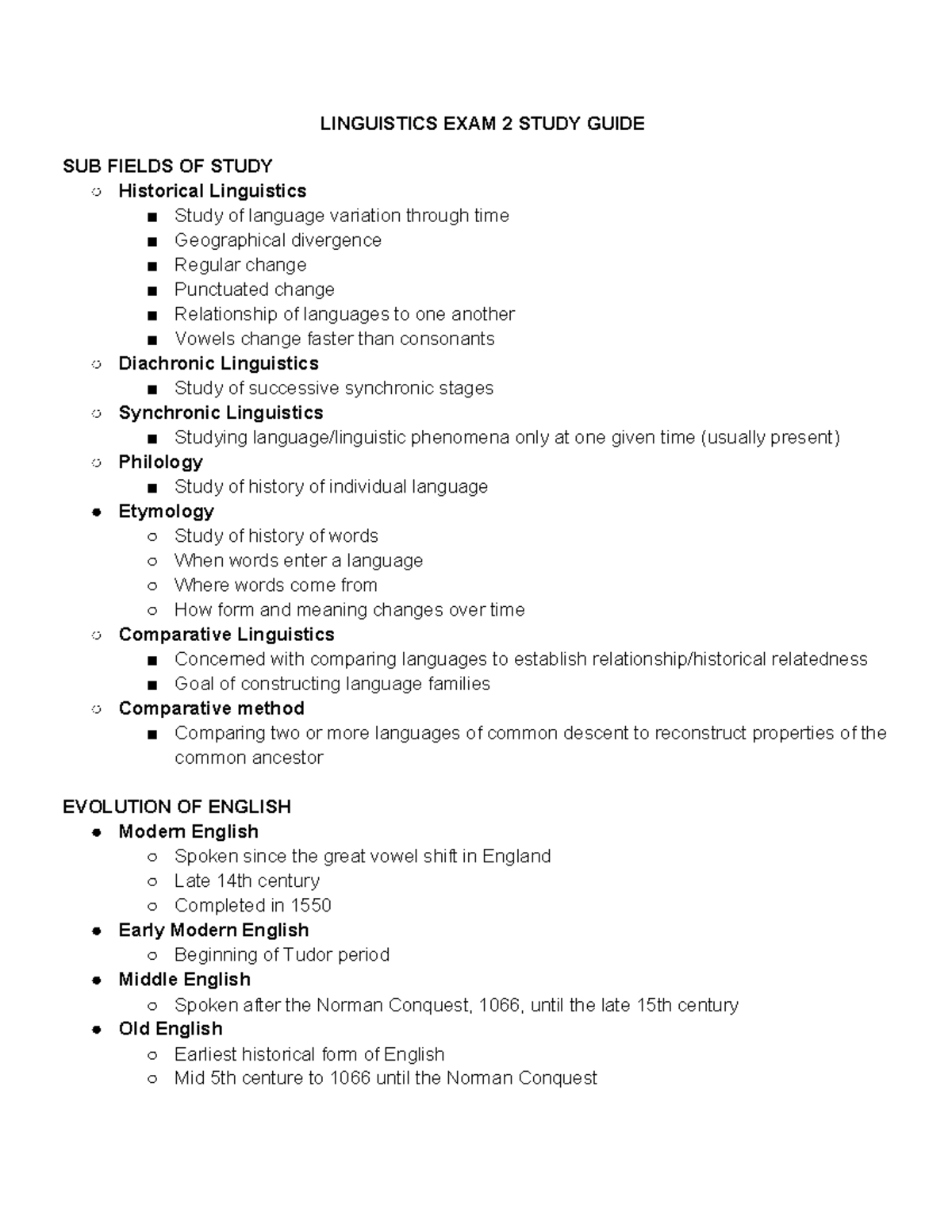 LINGUISTICS 201 FINAL EXAM STUDY GUIDE: SUBFIELDS & LANGUAGE CHANGE ...