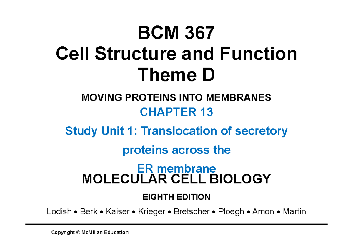 Theme D slides PDF - Lecture notes 4 - MOLECULAR CELL BIOLOGY EIGHTH