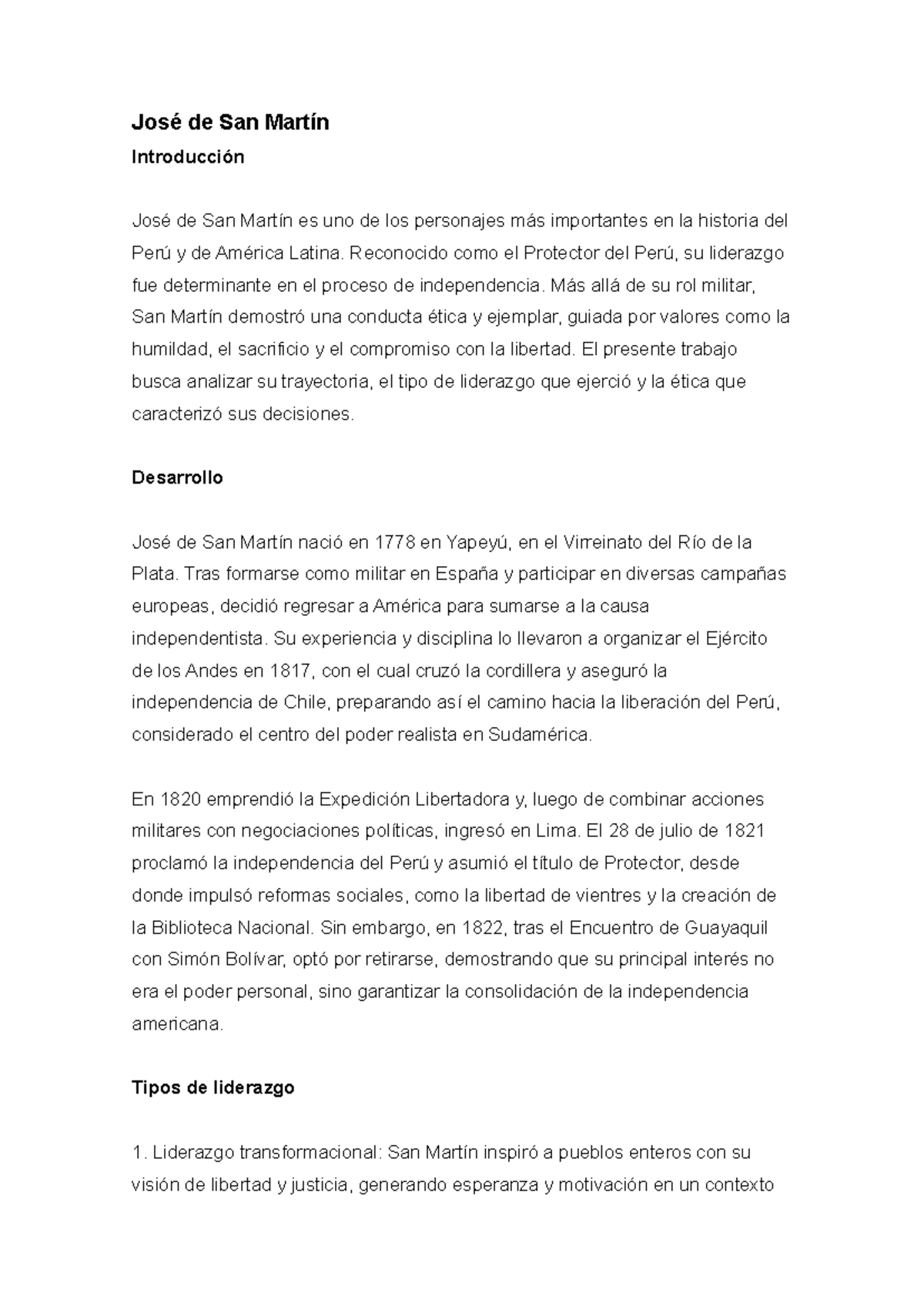 José de San Martín: Liderazgo y Ética en la Independencia del Perú ...