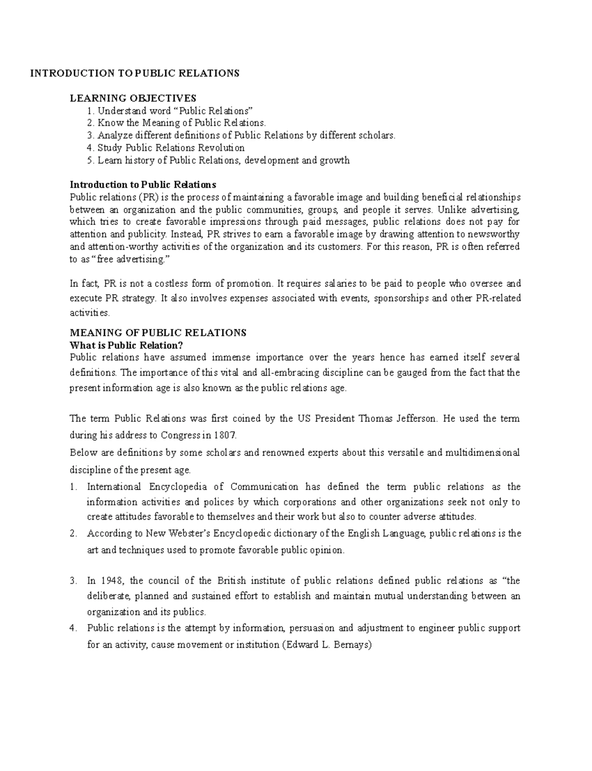Introduction to Public Relations - LECTURE INTRODUCTION TO PUBLIC ...