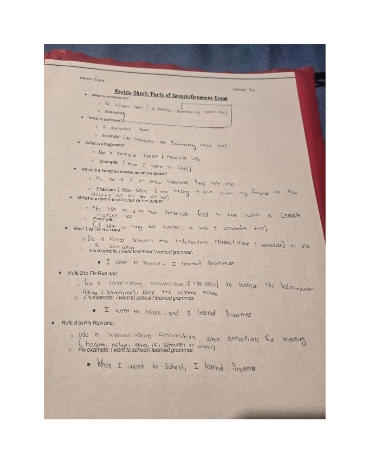 ENG 101: Review Sheet on Sentence Structure and Run-Ons - Studocu