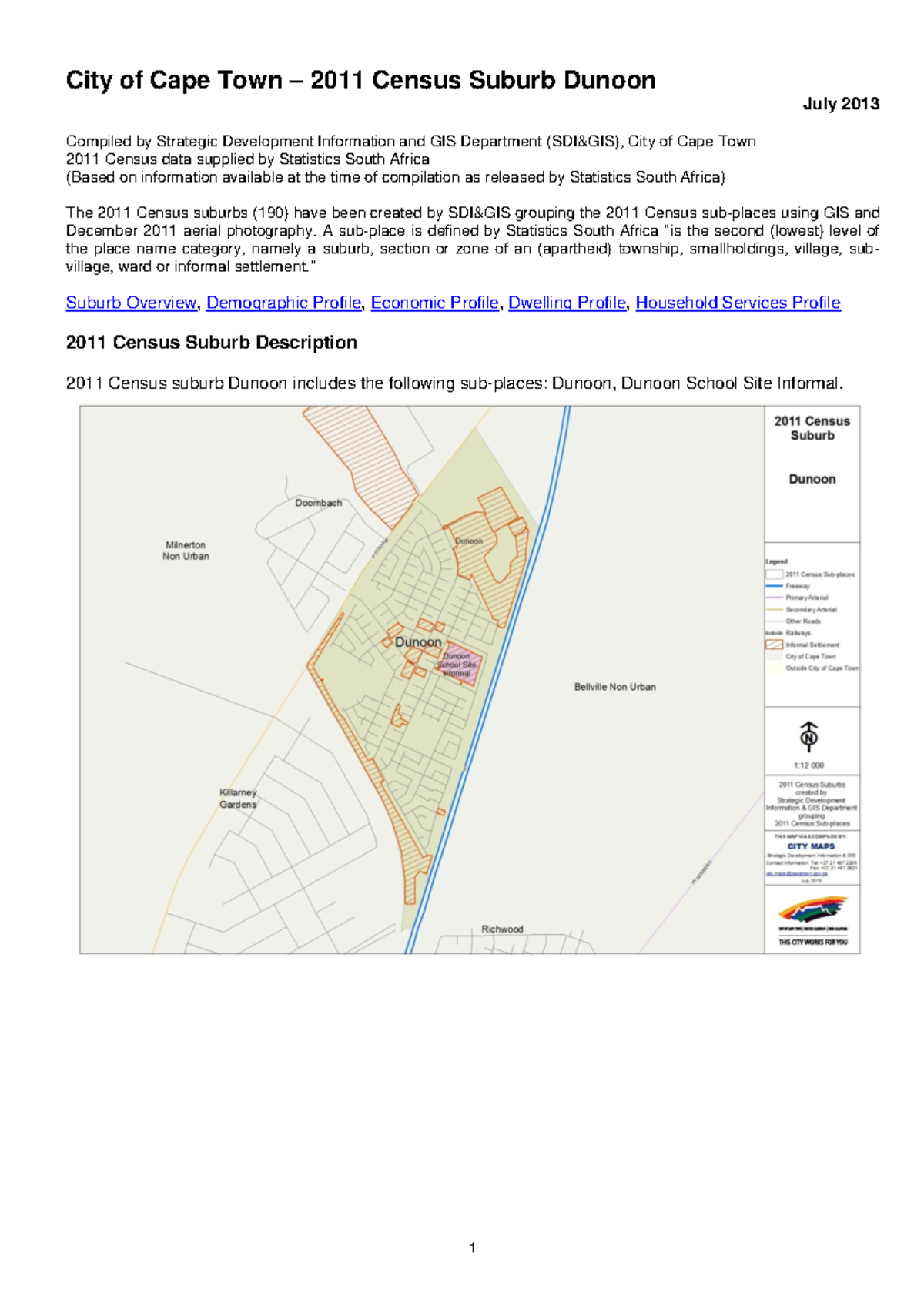 2011 Census Profile: Dunoon Suburb Overview (CT) - Studocu