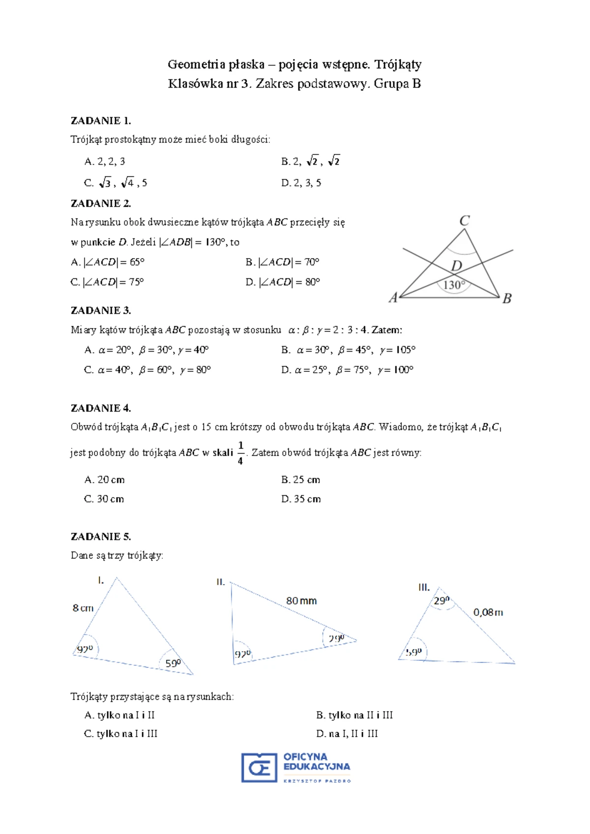 2019 1 klasowka kl1 geometria zr a wer1 - Geometria płaska – pojęcia