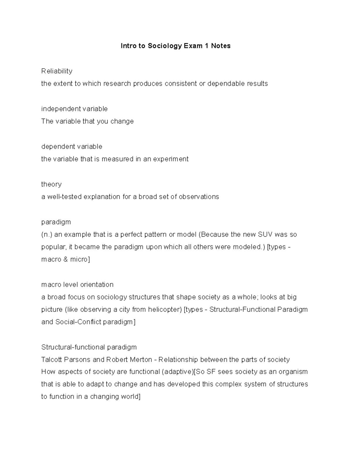 Intro to Sociology Exam 1 Notes - Intro to Sociology Exam 1 Notes ...
