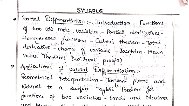 M-1 Full Notes on Partial Differentiation & Multiple Integrals - Studocu