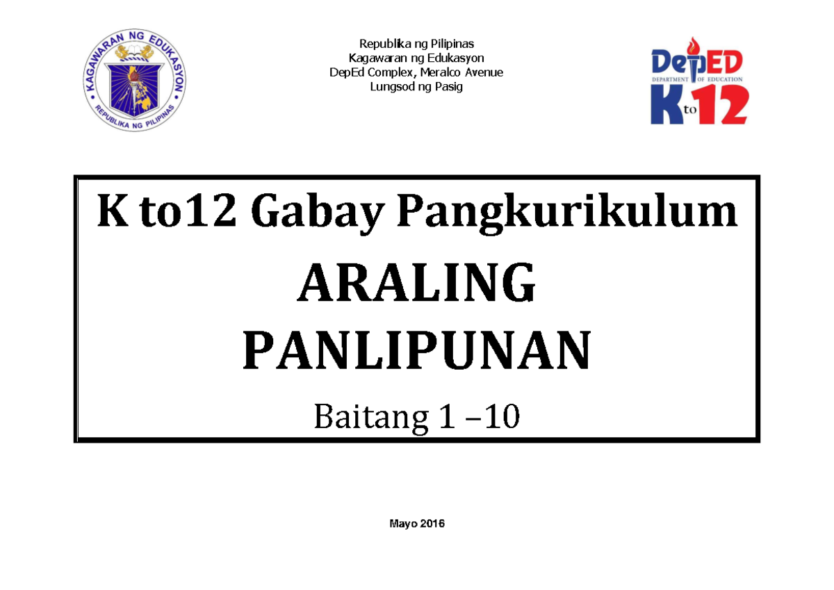 AP-CG K to 12 Araling Panlipunan Curriculum Guide (Mayo 2016) - Studocu