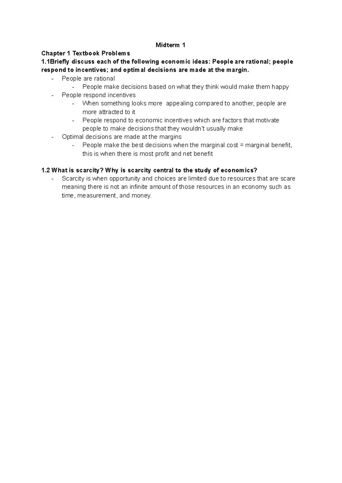 Econ 101 Midterm 1 Chapter 1: Economic Concepts & Scarcity - Studocu